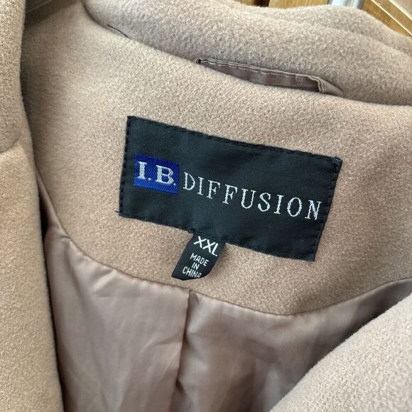 IB Diffusion Coat Women XXL Camel Double Breasted Button Up Pockets Lined - Picture 3 of 12